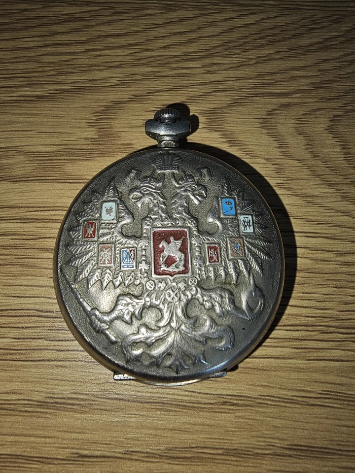 Reloj Bolsillo Vintage Soviética URSS Rusia Molnija Imperial Doble Cabeza Águila 70' Foto 3 de 4