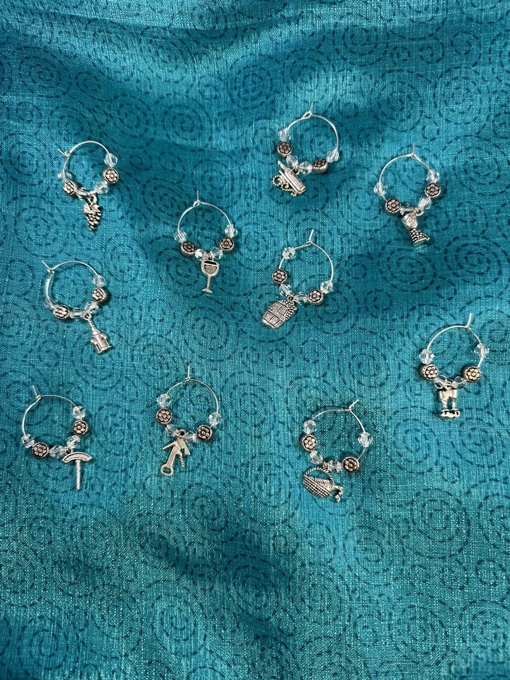 批量 6 件 手绘 白镴 色葡萄酒玻璃饰品 — 第 2/2 张图片