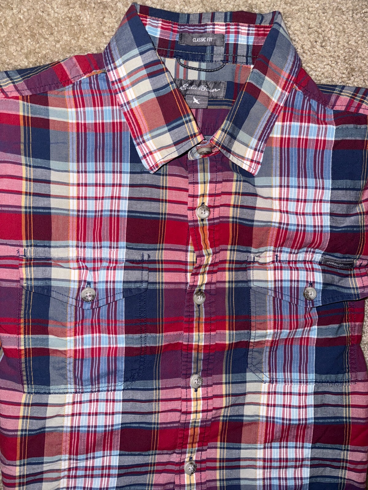 Men's Eddie Bauer Classic Fit Short Sleeve Camp Shirt Medium EUC