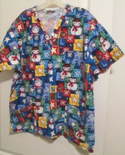 Christmas Noel Snowman Scrub Top Size Large Nurse CNA Dental Peaches