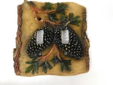Resin Double Light Switch Cover Faux Wood Pine Cones Pine Tree 
