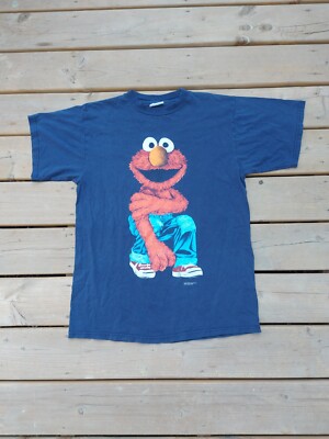 Vintage 90s ELMO Blue Denim Jeans Streetwear Shirt Mens Sz Large