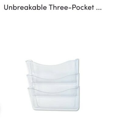 Newell Rubbermaid clear set of 3,Wall Files unbreakableHARD Plastic.New.+fixture