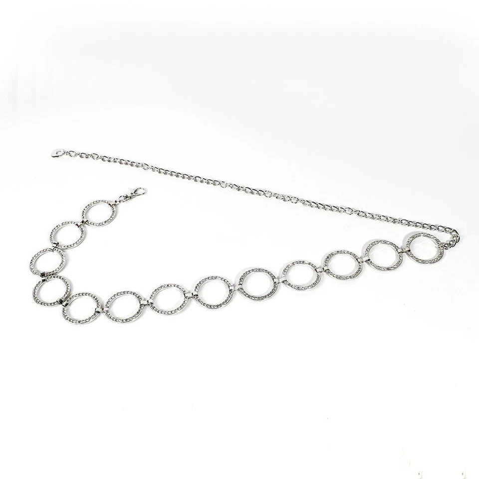 Cintura gioiello con cerchi in strass da donna per abiti cinta vestito elegante - Immagine 3 di 3