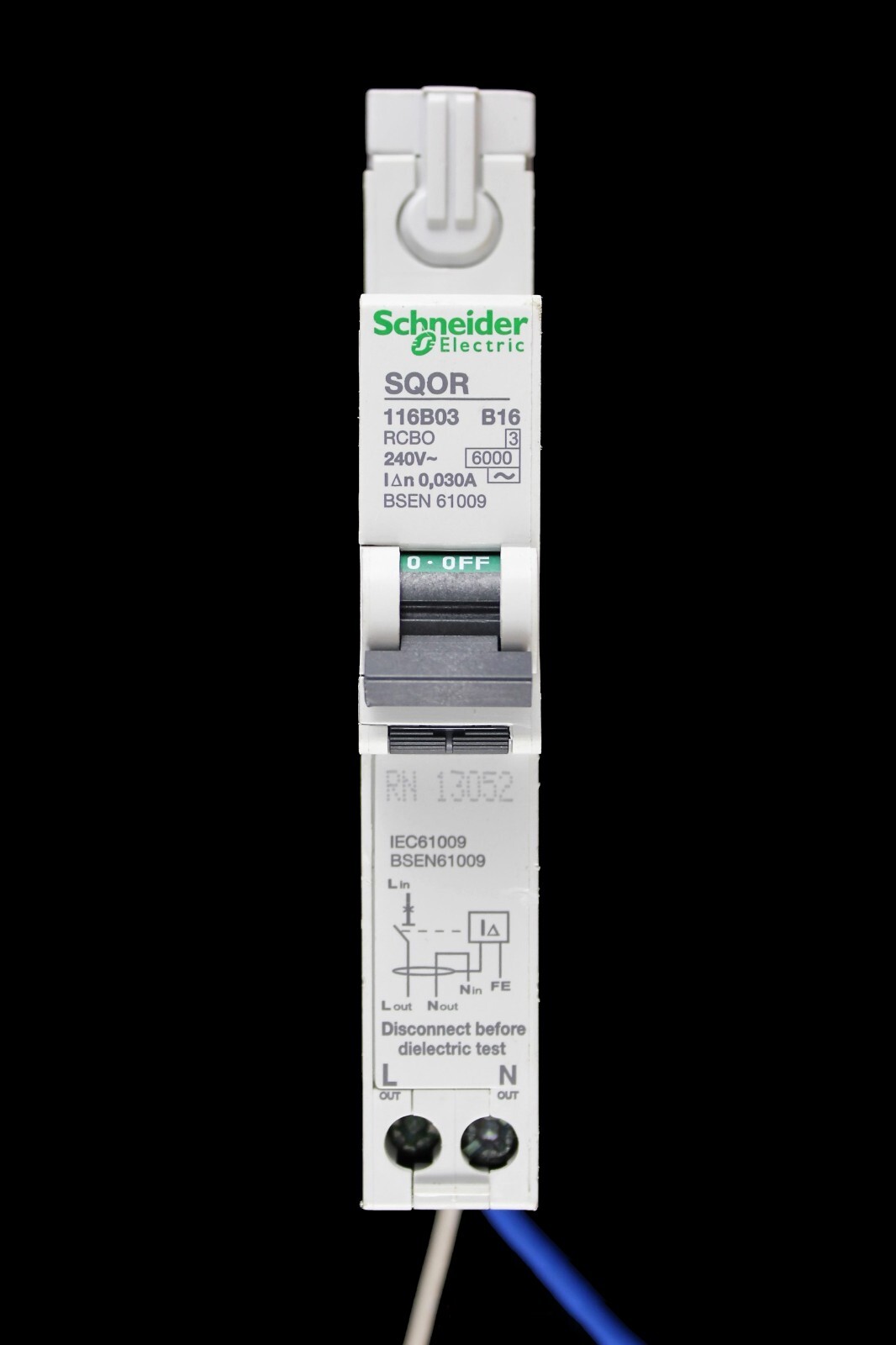 SCHNEIDER 16 AMP CURVE B 6kA 30mA RCBO TYPE AC SQOR116B03
