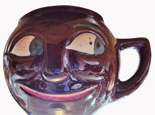 Vintage McCoy Brown Glazed Ceramic Mug With Side Eye & Smile