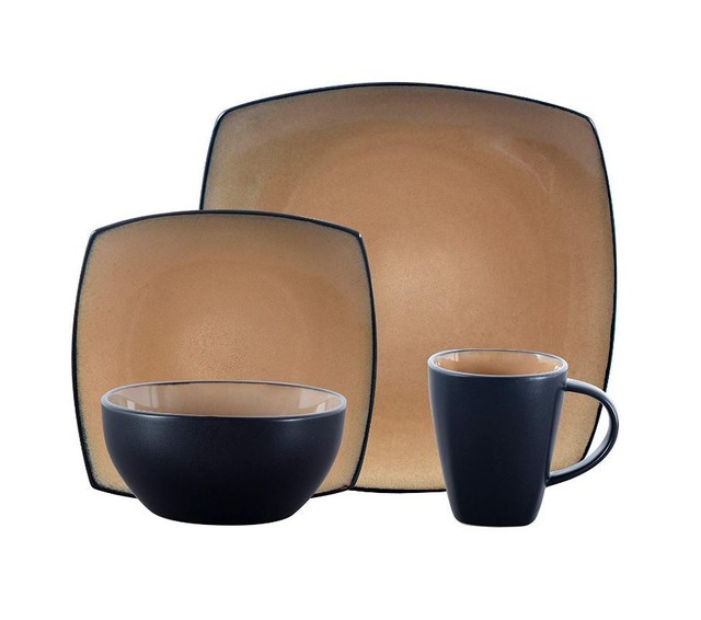 Square Dinnerware Set 16 Piece Dinner Plates Bowls Kitchen