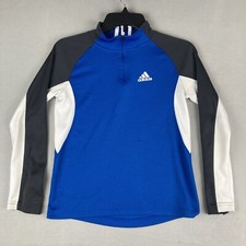 Adidas Youth Medium Blue Black And White Quarter Zip Long Sleeve Top