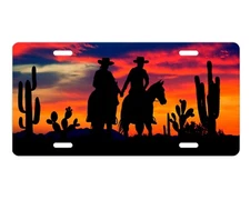 Cowboy Couple Sunset Western Vanity Aluminum Front License Plate Car Accessory