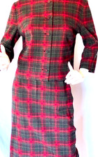 Vintage Pendelton Wool Red Gray Plaid Womens Skirt Blazer Suit SZ 12