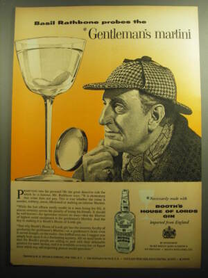 1958 Booth's House of Lords Gin Ad - Basil Rathbone the Gentleman's Martini