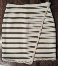 Ivanka Trump White & Black Striped Wrap Mini Skirt w Frayed Hemline Sz 8 Classic