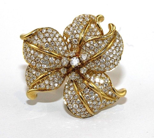 Natural Round Diamond Flower Rose Shape Cluster Ring 18k Yellow Gold 2.50Ct - Picture 6 of 8