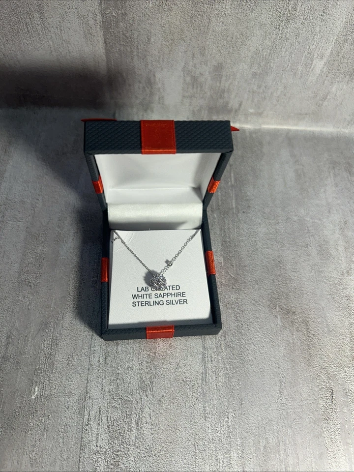 Collar de plata de ley con halo de zafiro blanco, brillante, envío gratuito, 18 pulgadas - A32 Foto 3 de 4