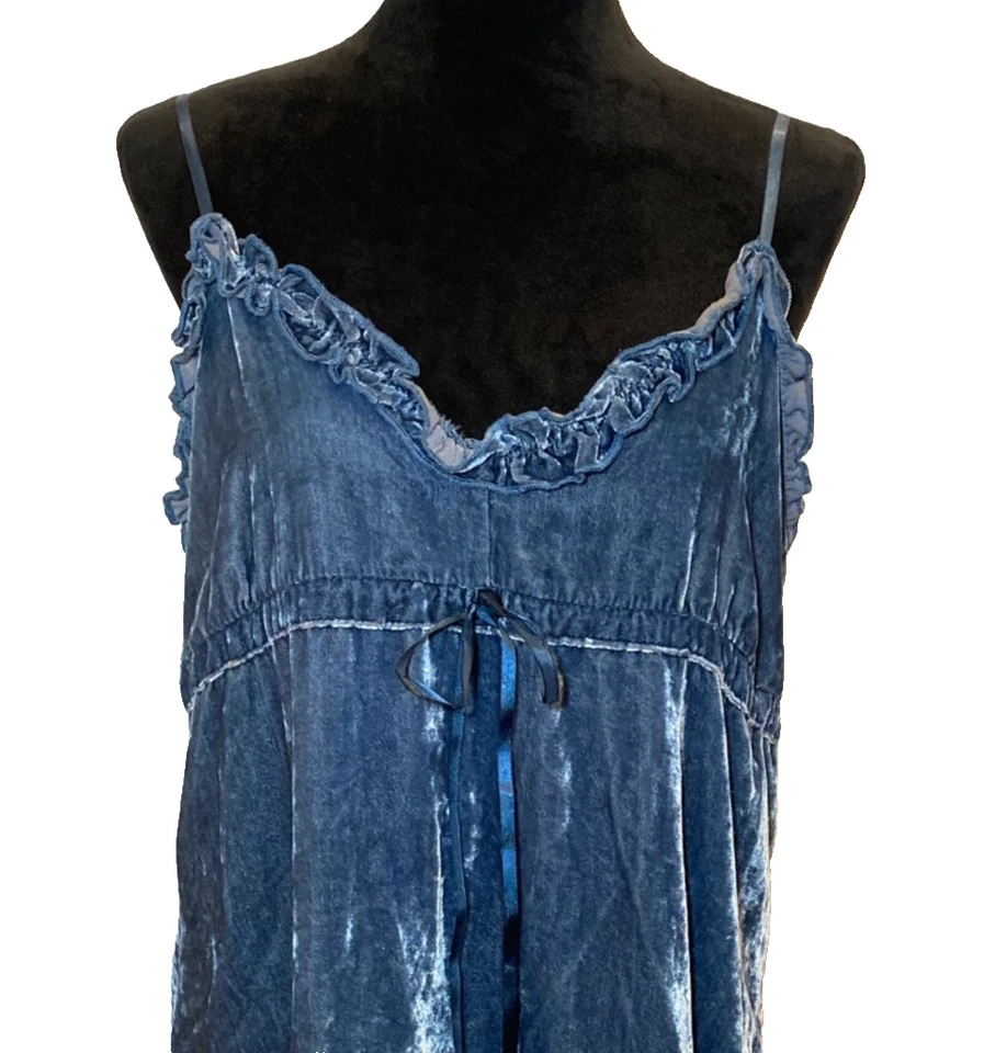 No Boundaries Blue Velvet Babydoll Tunic Tank Top Juniors XL Ruffles Bow Fairy - Image 2 of 4
