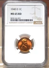 1940-D LINCOLN CENT NGC MS65RD 166023