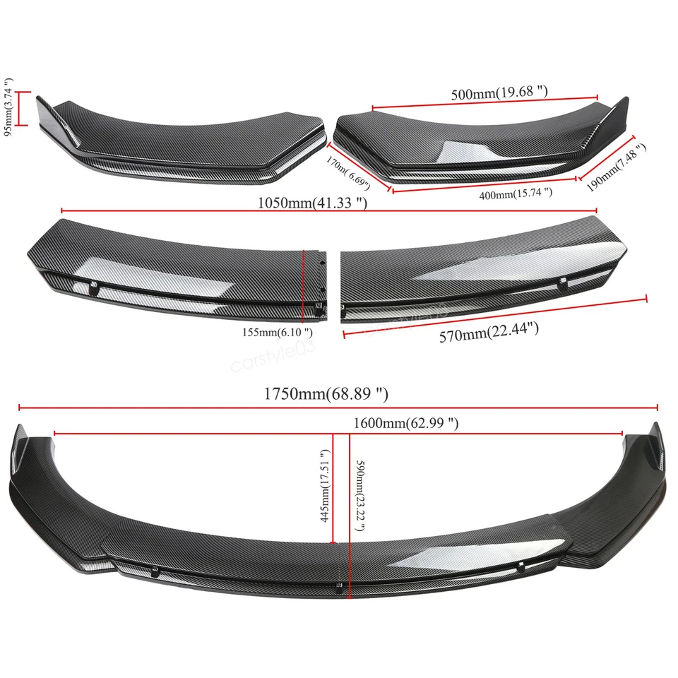 Carbon Style Front Bumper Lip Spoiler + Strut Rods For Pontiac G3 G5 G6 Firebird Foto 2 de 4