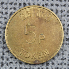 Token Gemini 5p Five Pence Gaming Fruit Machine Arcade Brass Diameter 23mm