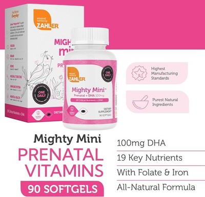 Zahler Mighty Mini Prenatal Vitamin with DHA & Folate 90 Softgels Kosher 5/2028
