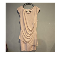 Women’s Beige Glitter Ruched Lined Ball Gown Dress Scoop Neck Sleeveless 12