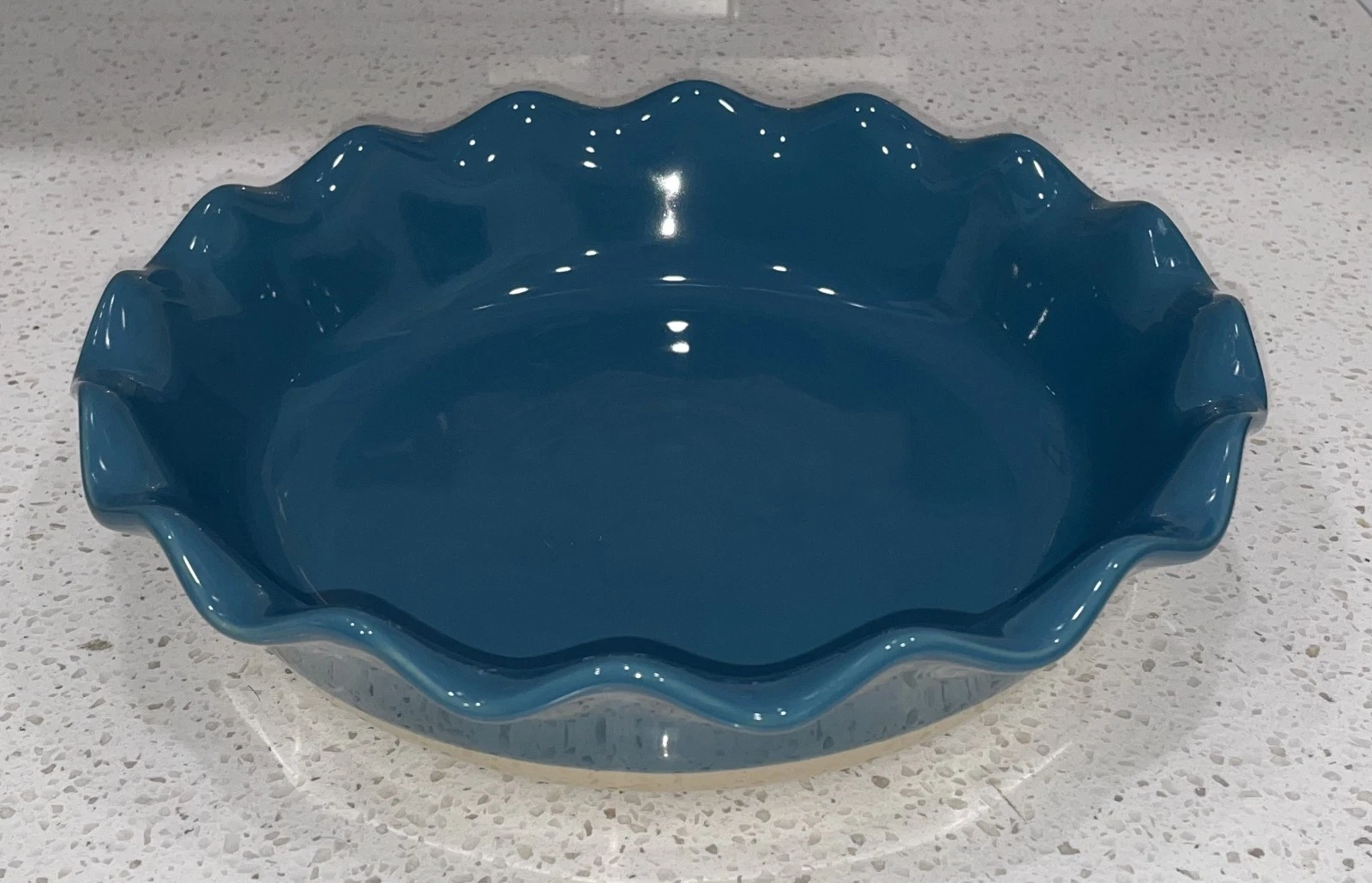 Emile Henry France 10 1/4" Dark Green Pie Plate Baking Dish Ruffled Edges