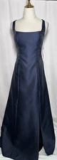 Alfred Sung Midnight Maxi Dress Gown 10 Evening Sleeveless Slit Pocket Navy $261