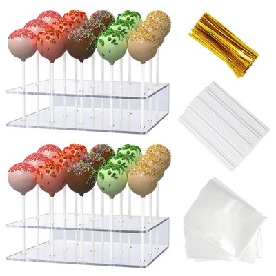 2 Pack Cake Pop Stand with Sticks Kit Acrylic Lollipop Hold Stand Clear Cake P