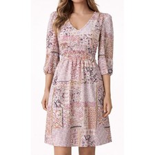 Pink Smocked Waist Knit Mini Dress Small Puff Sleeve Coquette Whimsical Bow