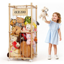 Stuffed Animal Storage Zoo, Wooden Stuffed Animal Organizer with Removable Wheel