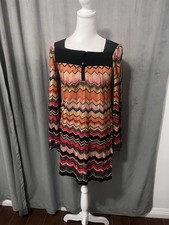 Missoni Vintage Chevron Strips Long Sleeve Boat Neck Dress Smock Style Sz 6