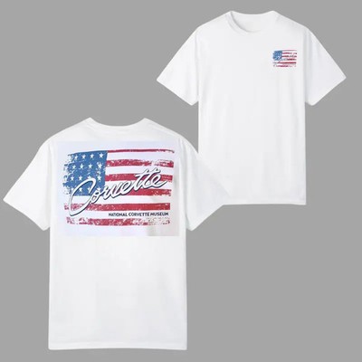 Corvette American Flag T-shirt, National Corvette Museum Graphic with Distressed