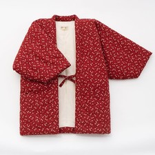 Japanese Hanten Winter Jacket Ladies Floral Print Red Made in Japan