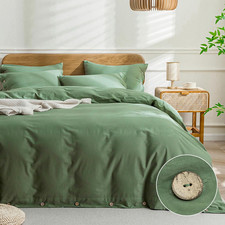 Cotton Duvet Cover Queen Size - Green Comforter Cover with Button 100 Washed Co