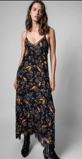 Zadig & Voltaire Risty Spark Flowers Dress - Black Floral Lace Slip Size S