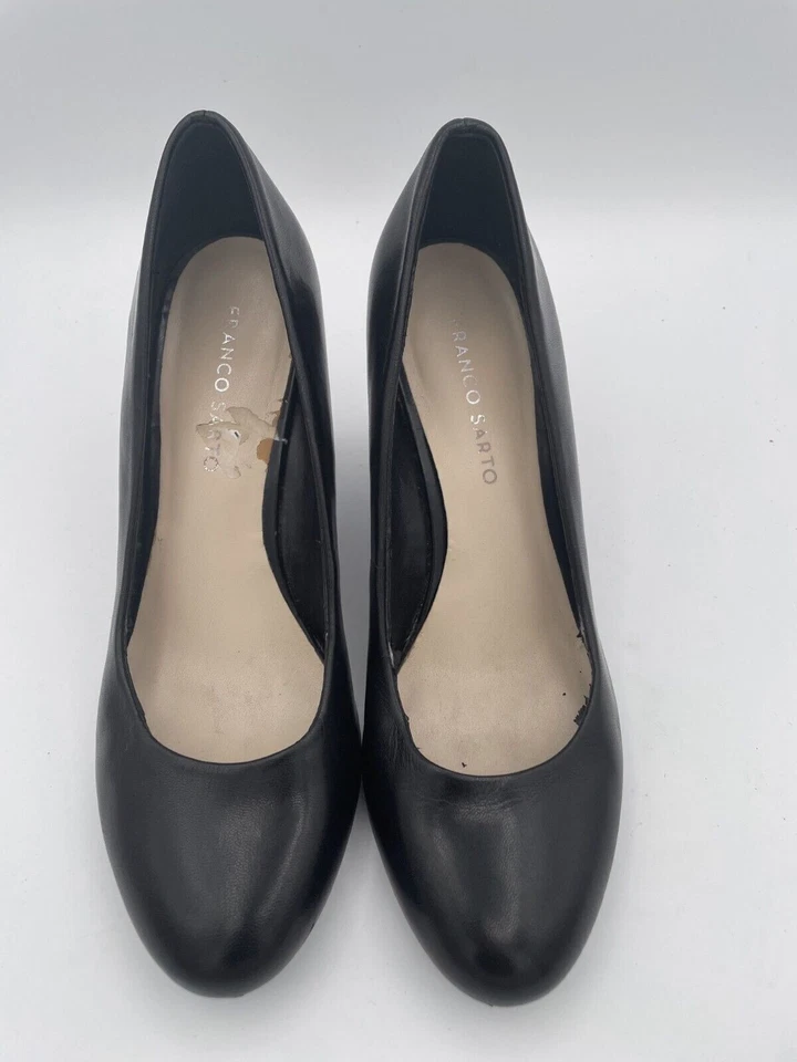Tacones de cuña clásicos Franco Sarto para mujer talla 8M cuero negro sin cordones punta redonda Foto 3 de 4