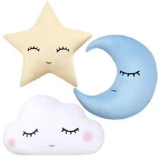 3 Pcs Children Moon Star Cloud Cushion Soft Plush Cloud Shaped Pillow Stuffed...