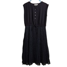 LOFT Women 8 Navy Pleated Lined Geometric Sleeveless Drawstring Midi Dress 