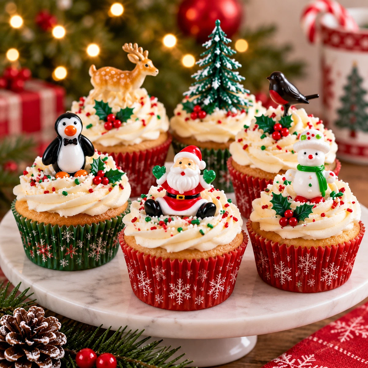 Weihnachten Tortendeko Xmas Topper Festlich Yule Log Cupcake Pudding Picks
