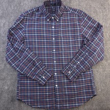 J Crew Flex Oxford Shirt Large Slim Fit Blue Multicolor Plaid Long Sleeve Button