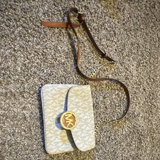 Michael Kors Logo Crossbody Bag Beige/Brown Detachable Strap Magnetic Gold