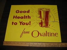 OVALTINE 1950s GOOD HEALTH TO YOU drinking glass yellow store display poster #2