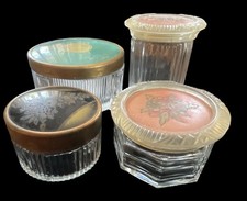 Vintage Antique Lot 4 Glass Etched Glass Vanity Jars Mixed Lot Art Deco