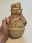 Fenton Art Glass Burmese Snowman Fairy Light Hand Signed Candle Holder