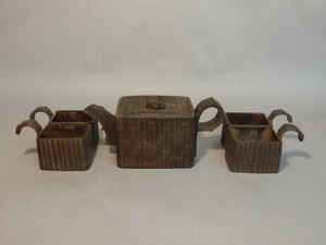 Qing YiXing Zisha Clay Bamboo Teapot Set by CHEN Mingyuan 清陈鸣远仿竹今传香五件套壶