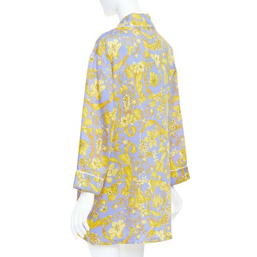 VERSACE 100% silk Signature Barocco Baroque lilac gold pajama shirt Sz.3 L - Picture 6 of 8