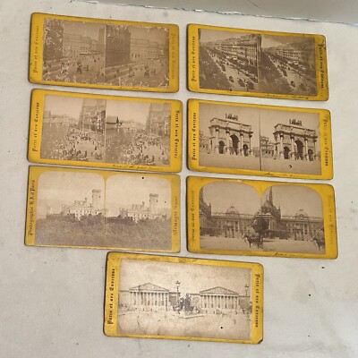 Seven Antique Stereoview Stereo View Cards Paris (D)