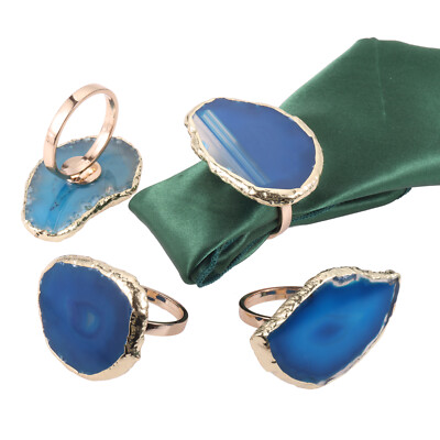 4x Blue Agate Napkin Rings Holder Wedding Christmas Hotels Table