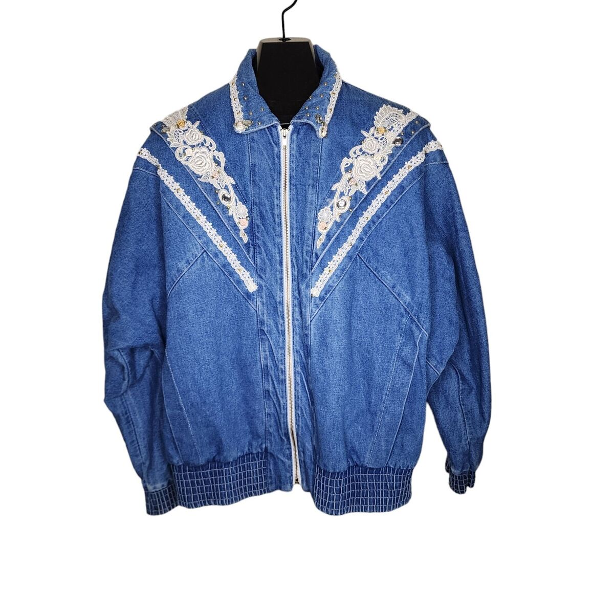 ジャケット・アウター vintage denim lace design jacket Vintage 90s Country Denim Jean Jacket Womens Size L Blue