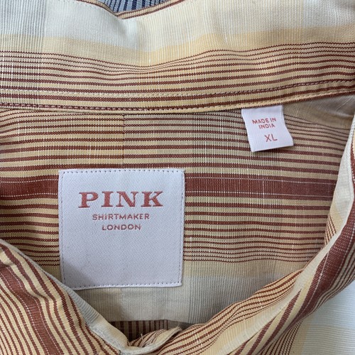 Pink Shirtmaker London Men’s Dress Shirt Size XL Stripes Cotton Linen Blend - 第 9/10 張圖片