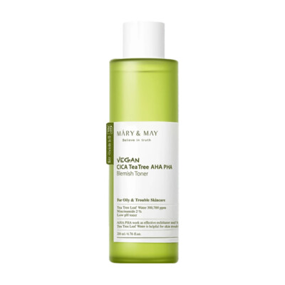 [MARY & MAY] Vegan Cica Teatree AHA PHA Blemish Toner - 200ml / Free Gift